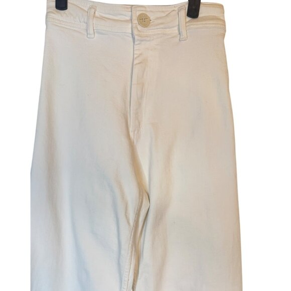 ZARA Size 2 White Wide-Leg Frayed Hem High Waisted Denim Jeans - Picture 4 of 14